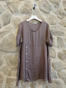 Kort Linneklänning Brun One Size