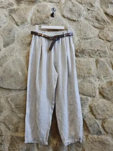 Linnebyxa med Bälte Beige One Size