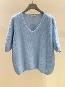 Stickad Tröja Baby Blue One Size