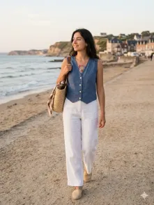 Väst i Linne Denim One Size