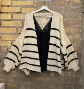Stickad Kofta Beige/Svart One Size