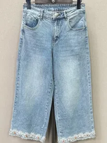 Jeans med Spets Ljusblå