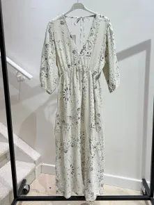 Klänning i Bomullsgaze Beige One Size