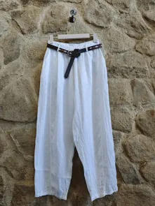 Linnebyxa med Bälte Vit One Size