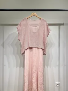 Stickad Topp & Klänning Rosa One Size