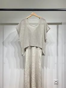 Stickad Topp & Klänning Beige One Size