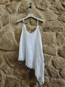 Asymmetrisk Linne Vit One Size