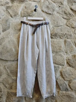 Zoom bild av Linnebyxa med Bälte Beige One Size