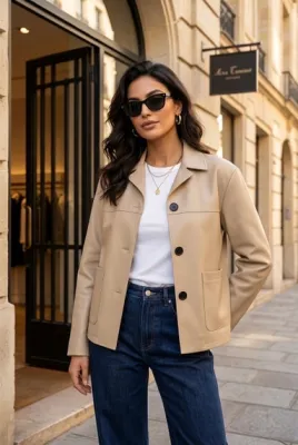 Zoom bild av Jacka i Skinnimitation Beige