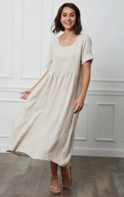 Zoom bild av Linneklänning Beige One Size