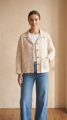 Zoom bild av Jacka i Bomull med Blommönster Ecru One Size