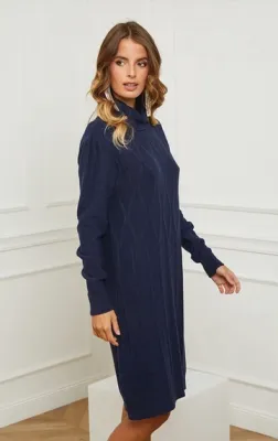 Zoom bild av Stickad Klänning Marinblå One Size