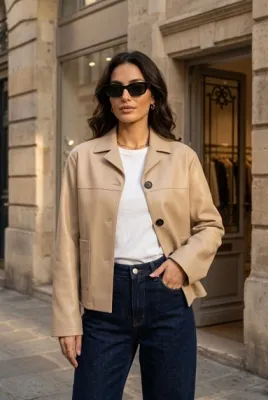 Zoom bild av Jacka i Skinnimitation Beige