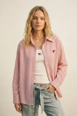 Zoom bild av Set med T-shirt och Randig Skjorta Rosa One Size