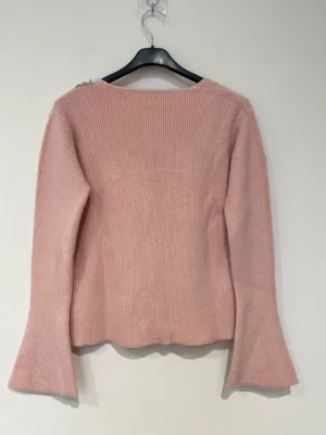 Zoom bild av Stickad Tröja med Blommor Rosa One Size