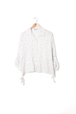 Zoom bild av Skjorta i Bomullsgaze med Blommigt Tryck Vit One Size