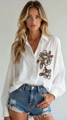 Zoom bild av Blus med Broderi Vit