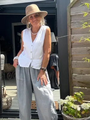 Zoom bild av Väst i Linne Vit One Size