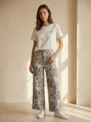 Zoom bild av Raka Blommiga Byxor Blå One Size