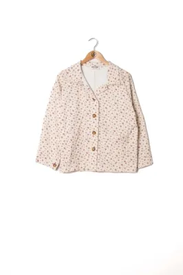 Zoom bild av Jacka i Bomull med Blommönster Ecru One Size