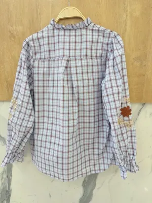 Zoom bild av Romantisk Blus med Broderi på Ärmarna Blå