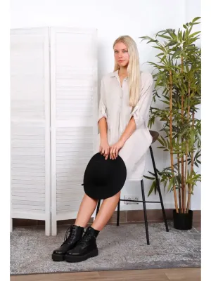 Zoom bild av Kort Linneklänning Beige One Size