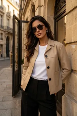Zoom bild av Jacka i Skinnimitation Beige