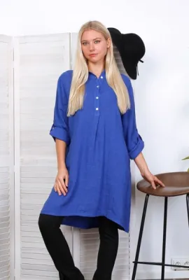 Zoom bild av Kort Linneklänning Denim Blå One Size