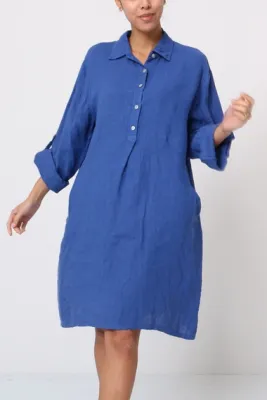 Zoom bild av Kort Linneklänning Denim Blå One Size