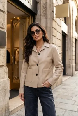 Zoom bild av Jacka i Skinnimitation Beige