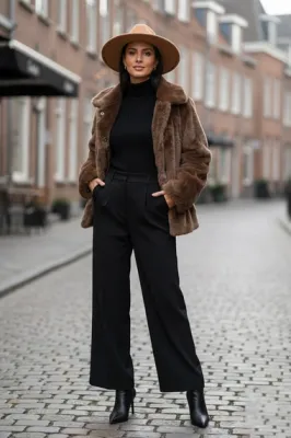 Zoom bild av Vändbara Pälsjacka Brun