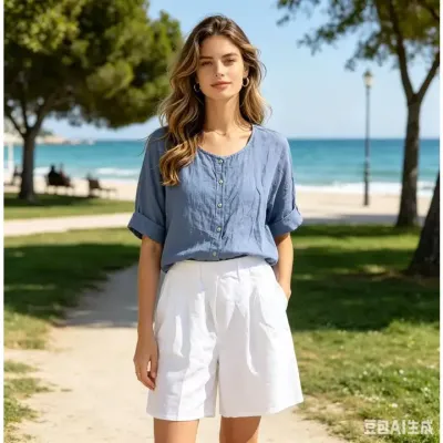 Zoom bild av Linneskjorta Blå Jeans One Size
